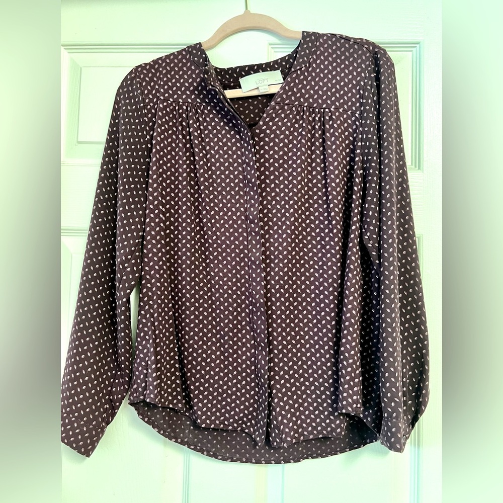 LOFT V-Neck Blouse with Leaf Pattern
